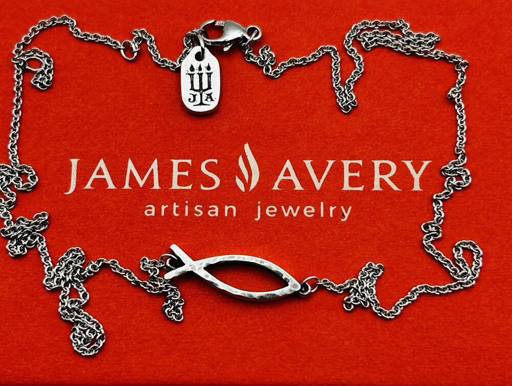 RARE James Avery Retired 925 Sterling Silver Ichthus Fish Long Necklace 18”-20"